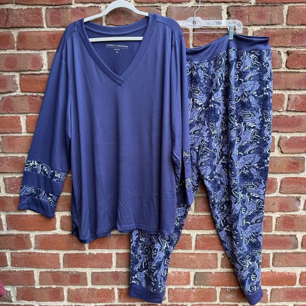 Carole Hochman Women's Hi-low V-neck Tunic & Jogger Lounge PJ Set Purple 2X NEW